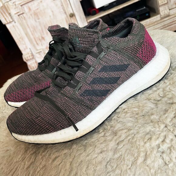 Adidas Pure Boost Go Women's Sz 8 Boost Running Shoe Night Cargo Green Maroon - Picture 1 of 14